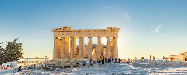 Parthenon temple at Acropolis site on a sunny evening in Athens Greece