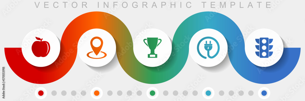 Poster Internet infographic vector template with icon set, miscellaneous icons such as apple, pointer, cup, plug and traffic lights for webdesign and mobile applications