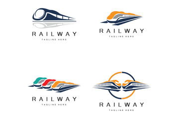 Train Logo Design. Fast Train Track Vector, Fast Transport Vehicle Illustration, Design Fit Locomotive Railroad Company Land Transportation And Fast Delivery