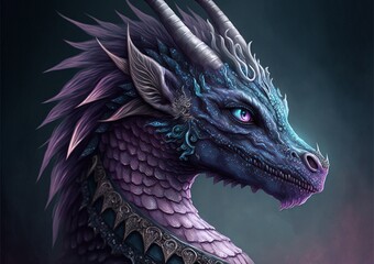 Purple fantasy dragon created with Generative AI