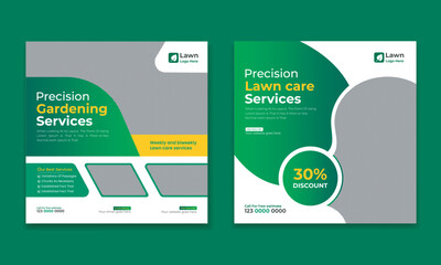 
Lawncare and Gardening, lawn mowing service discount social media post vector template