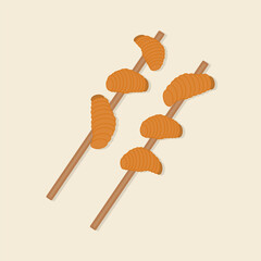 Hand drawn fried grub on a stick. Asian exotic food. Cartoon design food element. Street food.