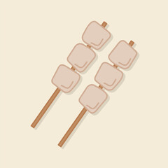 Hand drawn fried tofu on a stick. Asian exotic food. Cartoon design food element. Street food.