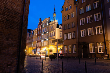 old street in the historical part of Gdansk at night. Poland.
