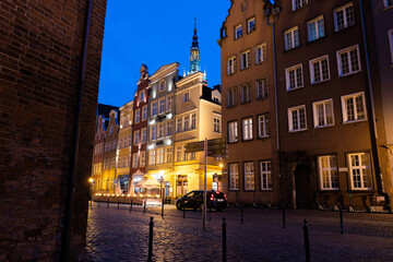 old street in the historical part of Gdansk at night. Poland.