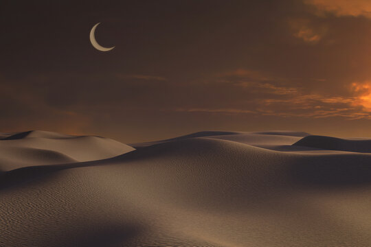 Night desert background, 3d illustration