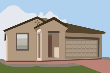 House exterior , door, brick, windows  sky with cloud grass and walkway layered file svg vector cut file cricut silhouette design estate t-shirt 