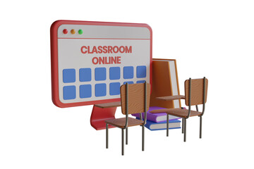 3D Illustration of Digital Classroom Online Education internet. Digital classroom concept for online education. Social distance education. 3D rendering
