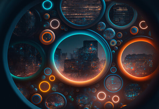 Concept Art Of Big Data With Overlapping Circles Representing The Vast Amounts Of Data.,illustration,created With Generative AI Technology