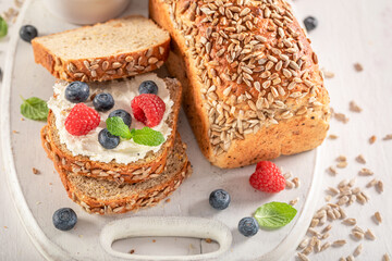Healthy and sweet whole grain bread as an energetic breakfast.