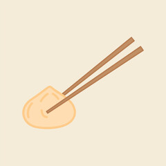 Hand drawn chopsticks and dumplings. Asian food. Cartoon vector icon illustration food object.