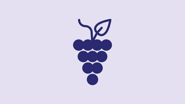 Blue Bunch of grapes icon isolated on purple background. 4K Video motion graphic animation