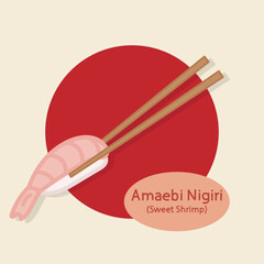 Amaebi Nigiri Sushi sweet shrimp japanese food hand drawn food vector illustration
