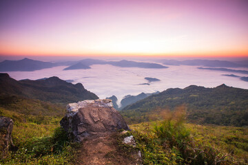 Landscape sea of mist on Mekong river in border  of  Thailand and Laos. Phu Chee Duean, Chiang Rai Province, Thailand.