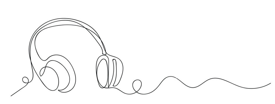 one line drawing of headphone speaker device gadget continuous lineart design isolated on white background. Music element for listening songs and playlist.