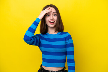 Young Ukrainian woman isolated on yellow background has realized something and intending the solution