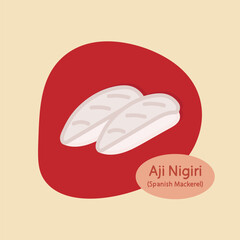 Mackerel Aji Nigiri Sushi japanese food hand drawn food vector illustration