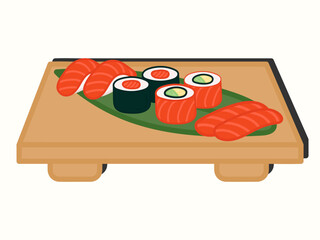 Salmon Sushi Maki Sashimi rolls set japanese food hand drawn food vector illustration