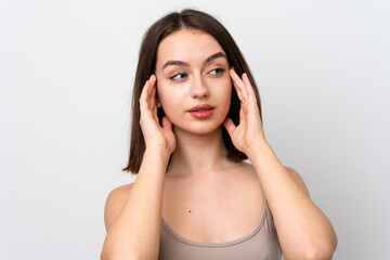 Fototapeta premium Young Ukrainian woman isolated on white background . Close up portrait