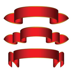 Elegant Gradient Red Ribbon Banner Set, Vector Illustration.