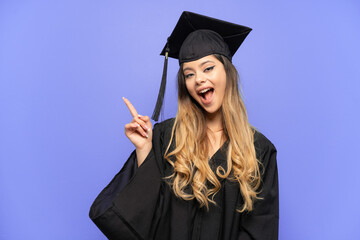 Young university graduate Russian girl isolated on white background intending to realizes the solution while lifting a finger up