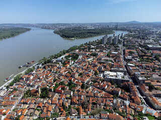 Obraz premium Drone panoramic view of Gardos tower, Saint Nicholas church, Zemun, Belgrade, Serbia