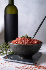 Gourmet wine infused sea salt. For dessert, seafood, meats, pasta, sauce, finishing salt