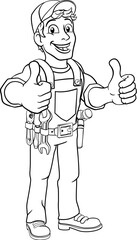 A handyman cartoon character caretaker construction man giving a thumbs up