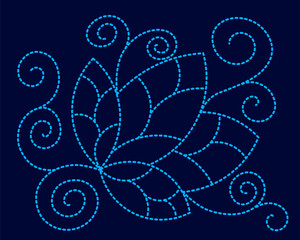 Blue leaves dotted line on blue background. Illustration vector