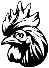 Head of rooster. Cock abstract character illustration. Graphic logo designs template for emblem. Image of portrait for company use.
