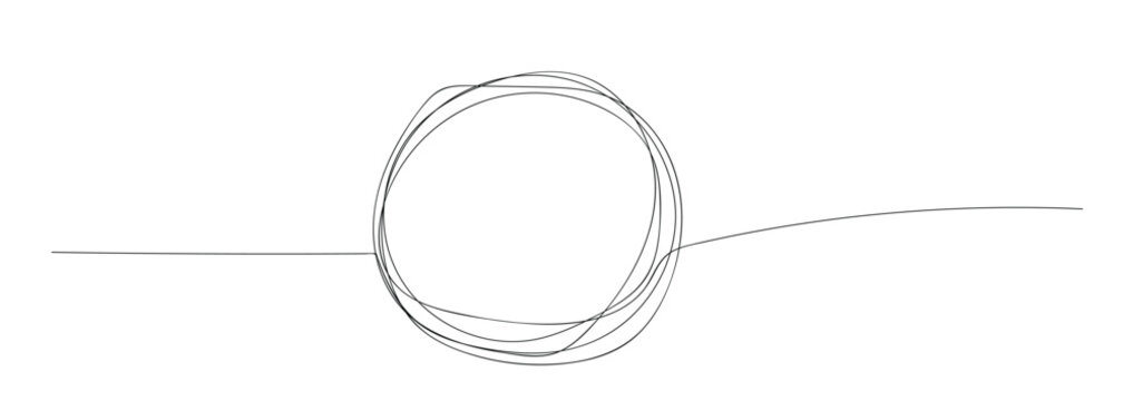 Continuous one line drawing of black circle. Round frame sketch outline on white background. Doodle vector illustration