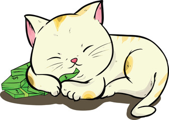 cat sleep hold money