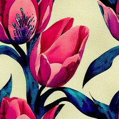 Red tulips seamless pattern created with Generative AI