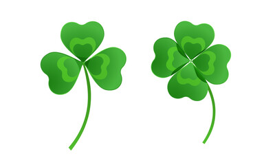 St. Patrick s Day clover set in cartoon style for print and design.Vector illustration.
