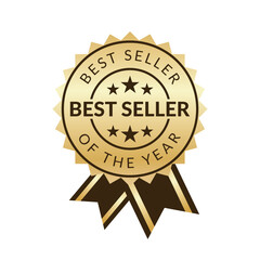 best seller badge logo icon vector, golden color best seller label, icon, stamp, ribbon design illustration