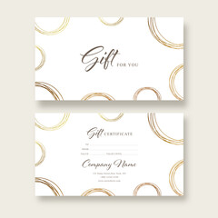 Gift voucher card template. Modern discount coupon or certificate layout with abstract golden art backgrounds. Vector illustration.