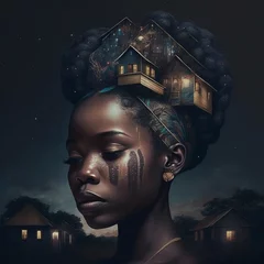 Foto auf Acrylglas Malerische Inspiration A beautiful black woman with a town on her head. Image generated by ai, Generative AI