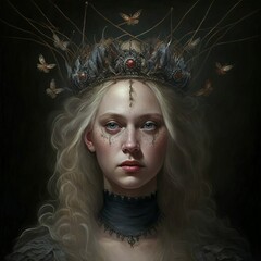 A beautiful blonde with a worm crown on her head. Image generated by ai, Generative AI - 570570933
