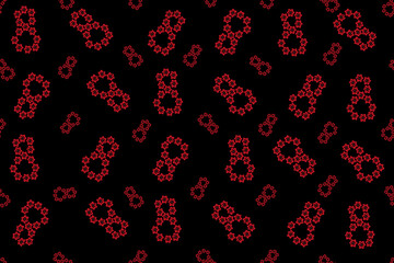 Naklejka na ściany i meble Seamless pattern with blossom poppy flowers on black background. Floral endless backdrop for women's day. 