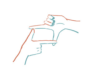手で写真を撮るポーズの線画