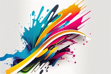 Colorful acrylic paint splashing with drops, abstract explosion background