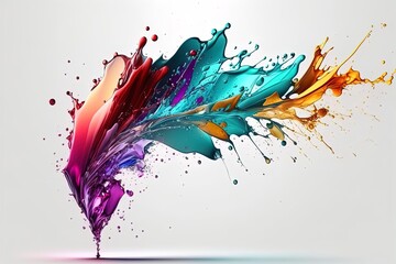 Abstract liquid motion flow explosion. Curved wave colorful pattern with paint drops.