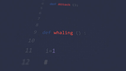 Cyber attack whaling vunerability in text ascii art style, code on editor screen.