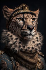 Portrait of a Cheetah dressed in military clothes, an heroic general. Generative AI - obrazy, fototapety, plakaty