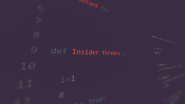 Cyber attack insider threats vunerability in text ascii art style, code on editor screen.