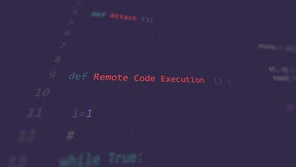 Cyber attack remote code execution RCE vunerability in text ascii art style, pirate hack code on...