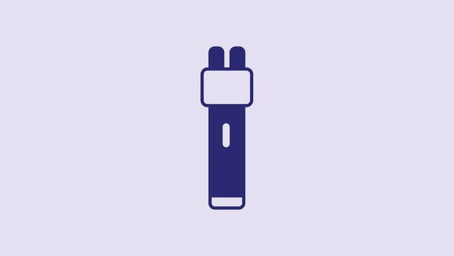 Blue Police electric shocker icon isolated on purple background. Shocker for protection. Taser is an electric weapon. 4K Video motion graphic animation