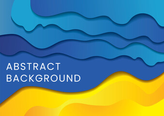 Paper cut blue and yellow background. Wavy vector illustration