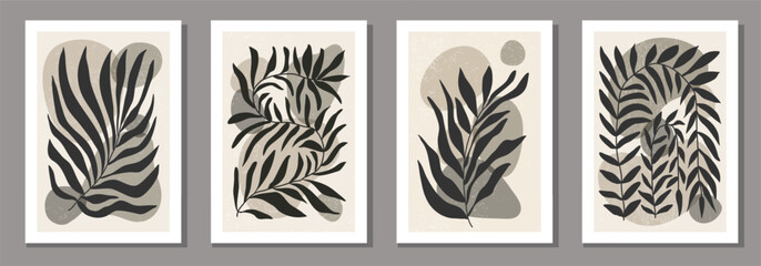 Set of minimalist botanical composition with leaves abstract collage