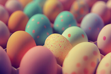 Fototapeta na wymiar Colorful Easter eggs with soft pastel colors and shades. The arrival of spring and Easter background concept Ai